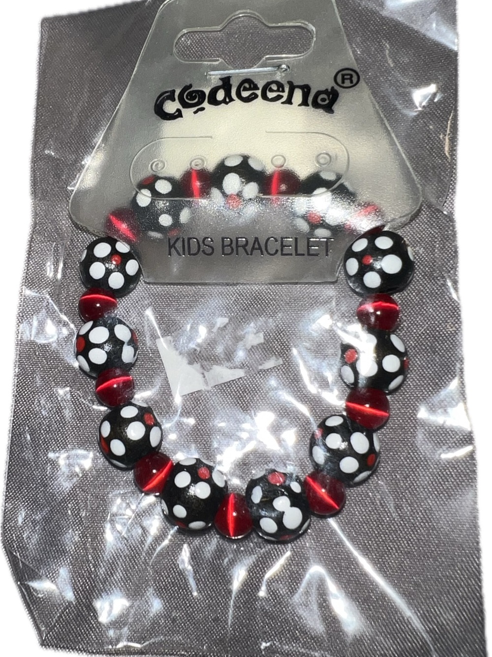🔴New Codeena Kids Red Black Polka Dot Accent Beaded Stretch Bracelet